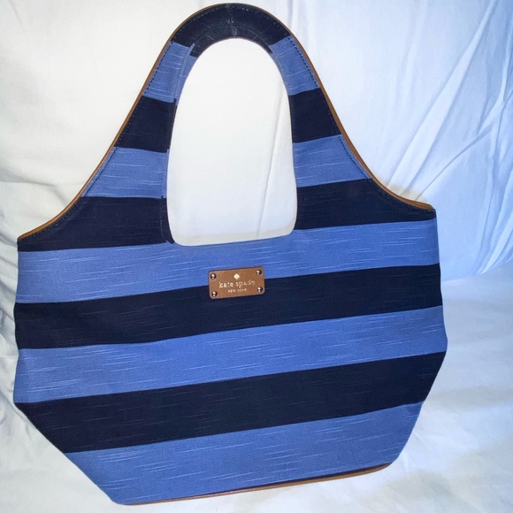 Navy & Blue Kate Spade Stripe Canvas Purse - Picture 1 of 6